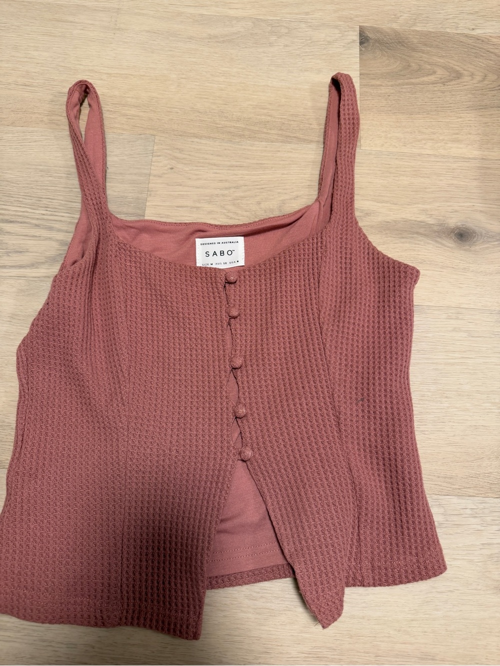 Sabo Skirt Waffle Knit Button Tank Top in Dusty Rose